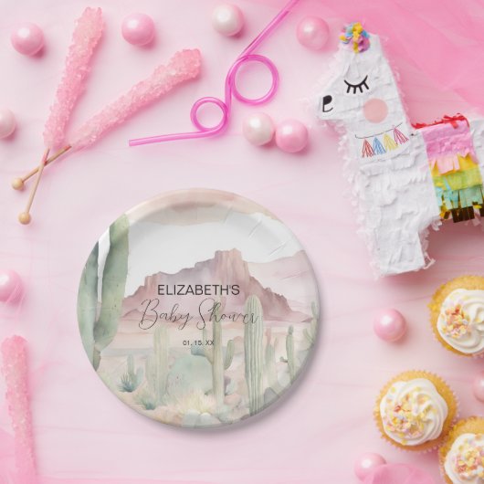 ボホ砂漠モダン自然サボテン赤ちゃんシャワー ペーパープレート (パーティー)