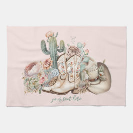 ボホ砂漠女性のカーボーイカウボーイブーツカウボーイハット キッチンタオル