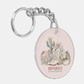 ボホ砂漠女性のカーボーイカウボーイブーツカウボーイハット キーホルダー (正面左)