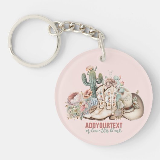 ボホ砂漠女性のカーボーイカウボーイブーツカウボーイハット キーホルダー (正面)