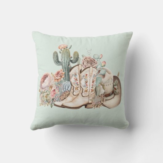 ボホ砂漠女性のカーボーイカウボーイブーツカウボーイハット クッション (裏面)
