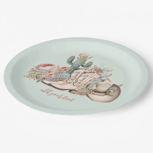 ボホ砂漠女性のカーボーイカウボーイブーツカウボーイハット ペーパープレート (アングル)