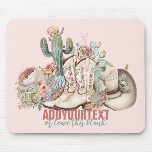 ボホ砂漠女性のカーボーイカウボーイブーツカウボーイハット マウスパッド (正面)