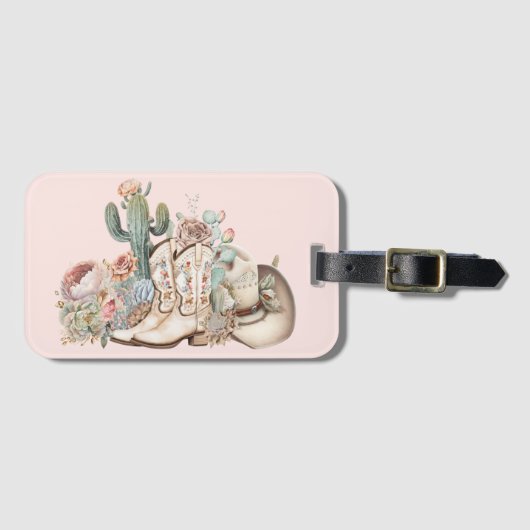 ボホ砂漠女性のカーボーイカウボーイブーツカウボーイハット ラゲッジタグ (正面横)