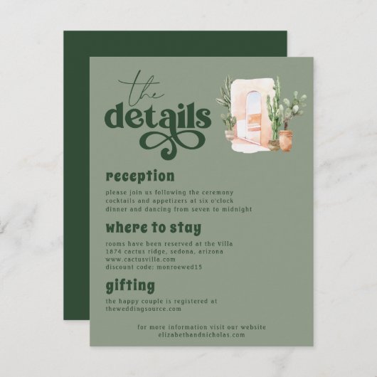ボホ砂漠 | サボスグリーン結婚ズゲスト詳細 エンクロージャーカード (正面/裏面)