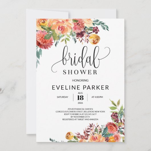 ボホ秋のマリゴールドと赤面のブルゴーニュの花  招待状 (正面)