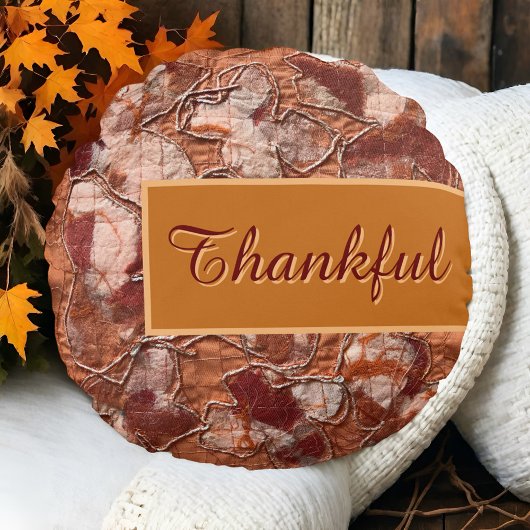 ボホ秋の台本は素朴なオレンジ感謝していの刺しゅう ラウンドクッション