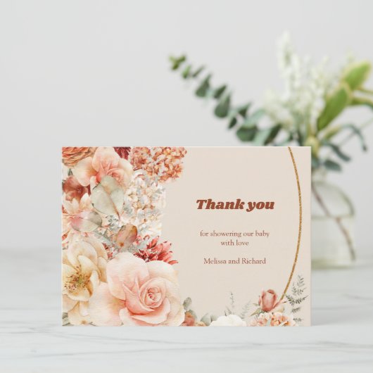 ボホ秋の庭はオレンジベージュベビーシャワーをスパイス サンキューカード (スタンド正面)