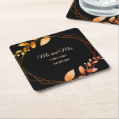 ボホ秋の植物金ゴールド結婚枠 スクエアペーパーコースター (アングル)