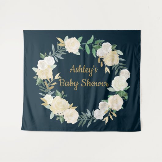 ボホ秋の結婚式金ゴールドホワイトベビーシャワー タペストリー (正面(横))