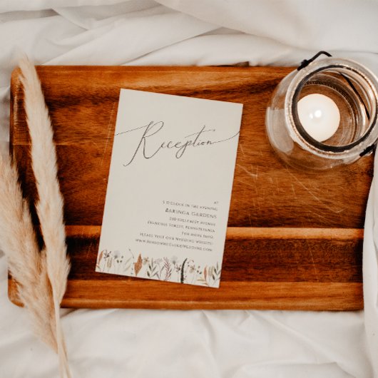 ボホ秋の野草 |ベージュウェディングレセプション エンクロージャーカード