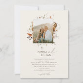 ボホ秋の野草 |ベージュフォトフレーム結婚ズ 招待状 (正面)