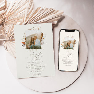 ボホ秋の野草 ベージュフォト結婚ズ 招待状