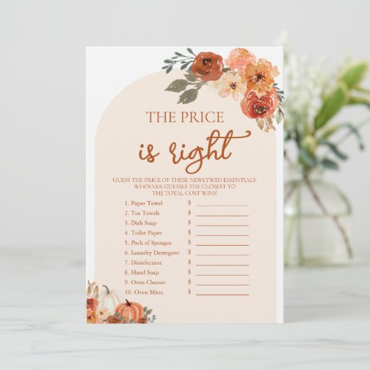 ボホ秋は正しい価格を推測ブライダルシャワーゲーム 招待状 (スタンド正面)