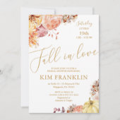 ボホ秋インラブフローラと金ゴールドブライダルシャワー 招待状 (正面)