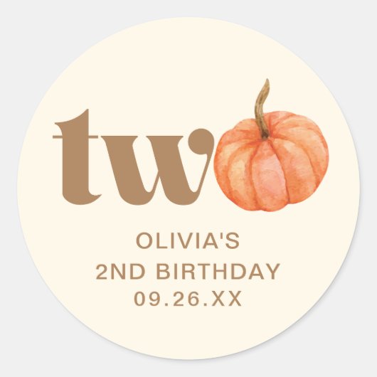 ボホ秋ウォーターカラーパンプキン2nd誕生日 ラウンドシール (正面)