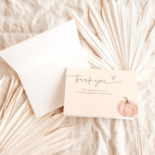 ボホ秋カボチャサンキューカード、ピンクベビーシャワー サンキューカード