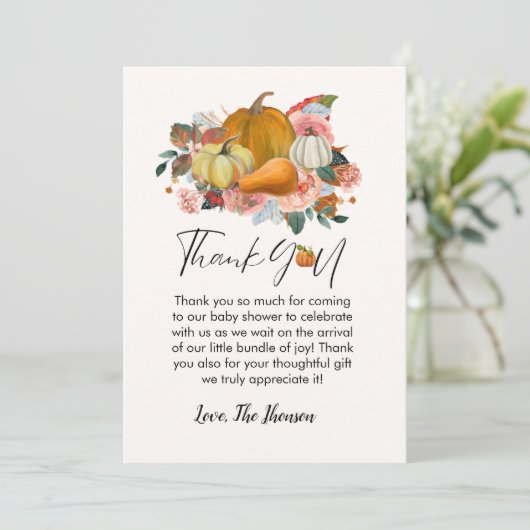 ボホ秋カボチャ赤ちゃんシャワーサンキューカード 案内状 (スタンド正面)