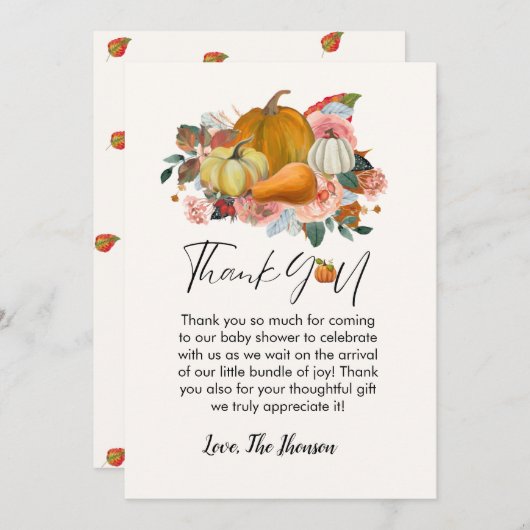 ボホ秋カボチャ赤ちゃんシャワーサンキューカード 案内状 (正面/裏面)