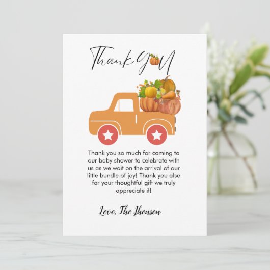 ボホ秋カボチャ車のベビーシャワーサンキューカード 案内状 (スタンド正面)