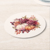 ボホ秋カボチャ ラウンドペーパーコースター (アングル)