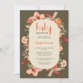 ボホ秋テラコッタフローラスクリプト赤ちゃんシャワー 招待状 (正面)