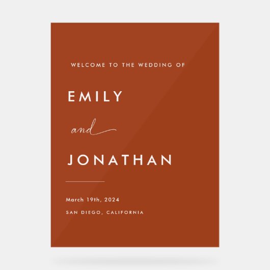 ボホ秋テラコッタ結婚の歓迎 アクリルサイン (正面)