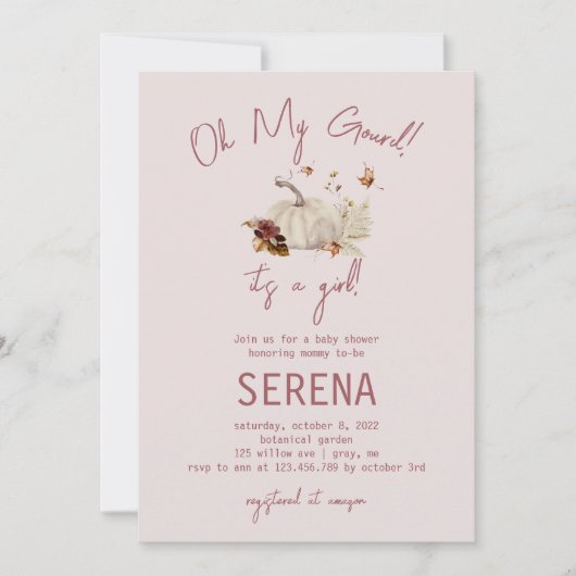 ボホ秋パンプキンウォーターカラーガールベビー招待状 招待状 (正面)