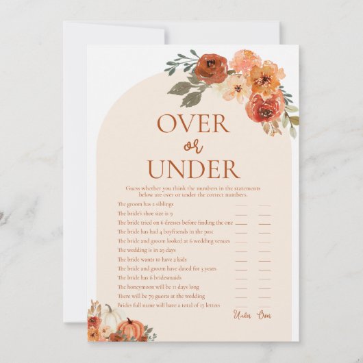 ボホ秋パンプキンオーバーまたはブライダルシャワーゲーム 招待状 (正面)