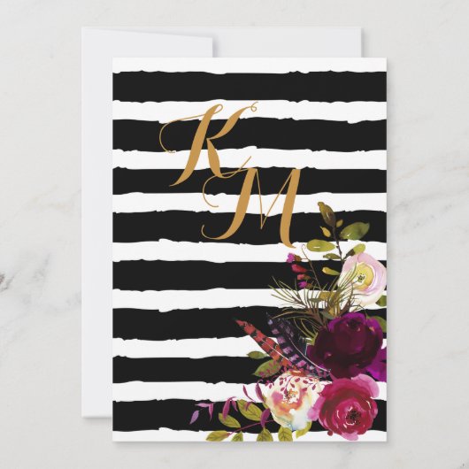 ボホ秋フローラアローブーケストライプス結婚ズ 招待状 (裏面)