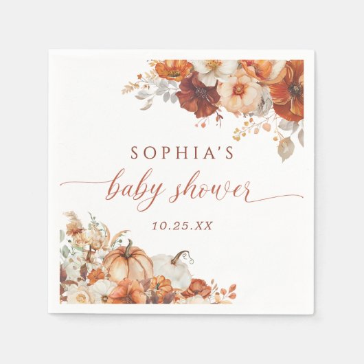 ボホ秋フローラカボチャ赤ちゃんシャワー スタンダードカクテルナプキン (正面)