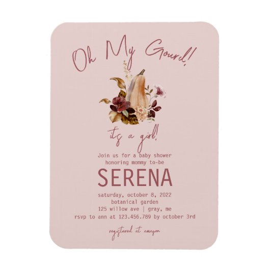 ボホ秋フローラガールベビーシャワー写真磁石 マグネット (縦)