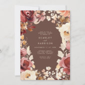 ボホ秋フローラクリームブルガンディリハーサルディナー 招待状 (正面)