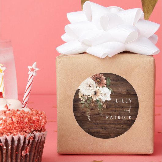 ボホ秋フローラテラコッタ結婚ズ素朴ウッド ラウンドシール (パーティー)