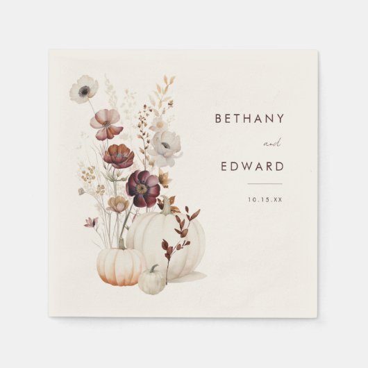 ボホ秋フローラパンプキ結婚ンズ スタンダードカクテルナプキン (正面)