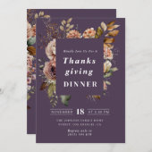 ボホ秋フローラパープルサンクスギビング 招待状 (正面/裏面)