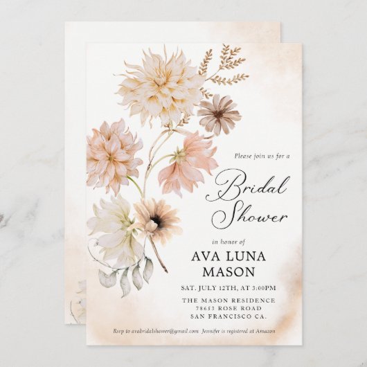 ボホ秋フローラブライダルシャワー招待 招待状 (正面/裏面)