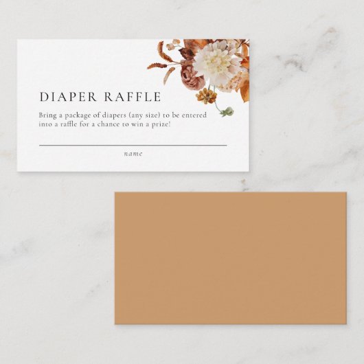 ボホ秋フローラベビーシャワーおむつラッフルカード エンクロージャーカード (正面/裏面)