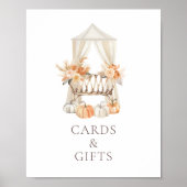 ボホ秋フローラベビーシャワーカードとギフトサイン ポスター (正面)