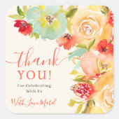 ボホ秋フローラ水彩ブライダルシャワー感謝してい スクエアシール (正面)