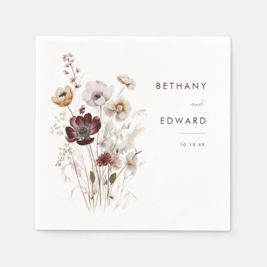 ボホ秋フローラ結婚ズナプキンス スタンダードカクテルナプキン (正面)