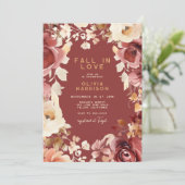 ボホ秋フローラ金ゴールドクリームスカーレットブライダルシャワー 招待状 (スタンド正面)