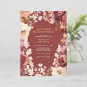 ボホ秋フローラ金ゴールドクリーム緋色ベビーシャワー 招待状 (スタンド正面)