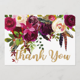 ボホ秋フローラ金ゴールドモダンサンキュー サンキューカード