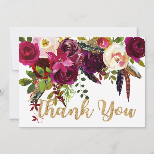 ボホ秋フローラ金ゴールドモダンサンキュー サンキューカード (正面)