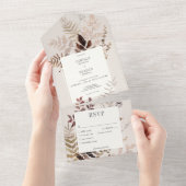 ボホ秋ブラウンボタニカル結婚ズディナー オールインワン招待状 (貼ってはがせる)