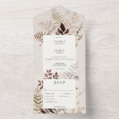 ボホ秋ブラウンボタニカル結婚ズディナー オールインワン招待状 (内側)