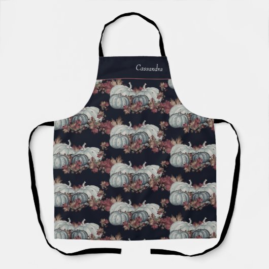 ボホ秋ブルーネイビーウォーターカラーカボチャ秋 エプロン (正面)