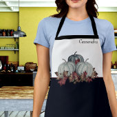 ボホ秋ブルーホワイトウォーターカラーカボチャ秋 エプロン