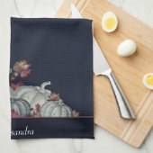 ボホ秋ブルーホワイトウォーターカラーカボチャ秋 キッチンタオル (四つ折り)